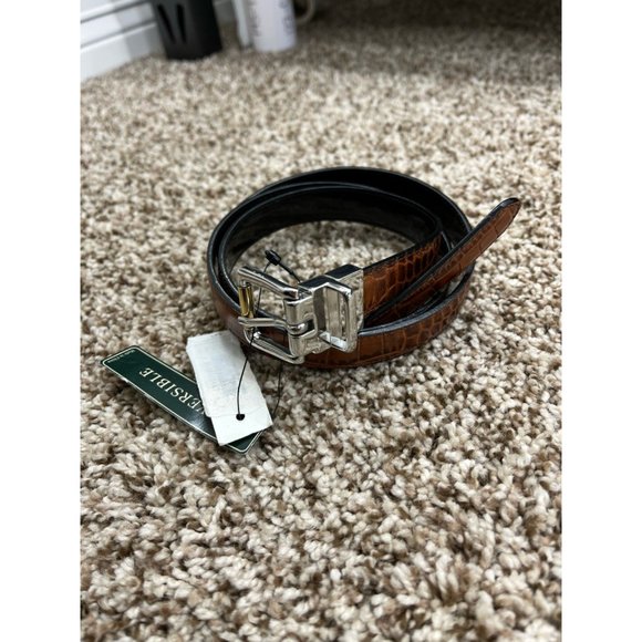 Womens Waist Belt Black Brown Crocodile Embossed Reversible Adjustable 43.5 New - Picture 5 of 6